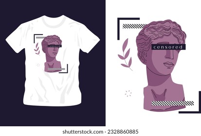 Diseño gráfico de camisetas, eslogan tipográfico con estatua antigua, ilustración vectorial para la plantilla editable de camisetas