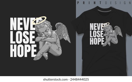 Graphic t-shirt design,typography slogan with antique baby angel sleeping,vector illustration for t-shirt.