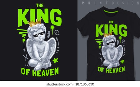 Graphic t-shirt design,typography slogan with baby angel sculpture ,vector illustration 