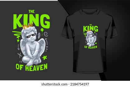 Graphic t-shirt design,typography slogan with baby angel sculpture ,vector illustration.