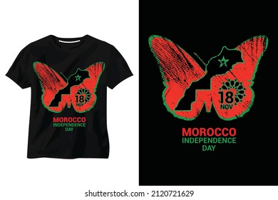 Graphic T-shirt. Logo Made In Morocco Plus Arabesque Shape Printed For T-shirt Clothing. Moroccan Flag. Typography Vector Illustration. Isolated Logo As A Rubber Stamp. T-shirt Mockup.