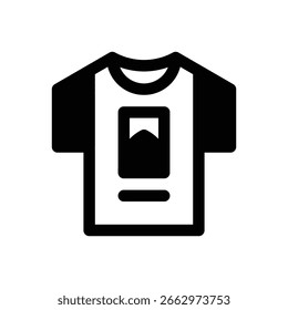 Camiseta gráfica. Icono de Vector de trazo delineado con detalles rellenos de negro.