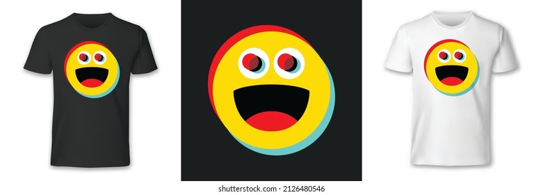 Efecto 3d de sonrisa de camiseta gráfica en formato vectorial
