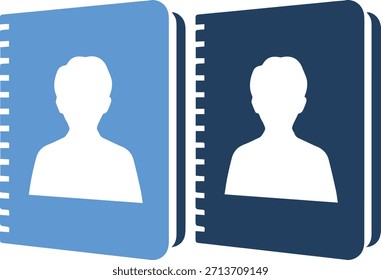 Un gráfico de dos cuadernos, uno azul claro y otro azul oscuro, con siluetas blancas de una persona en la portada, aislado sobre fondo blanco