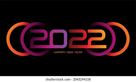 Graphic typography of year 2022 together with text Happy new year. Dimension 16:9. 