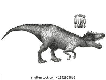 Graphic Tyrannosaurus Rex. Vector dinosaur isolated on white background. Animal of the prehistoric period in stippling technique