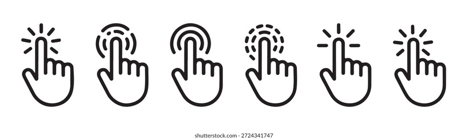 Graphic user interface icons hand cursor clicking symbol digital touch screen interaction pointer elements set