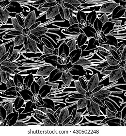 Graphic vanilla flowers. Vector floral seamless pattern