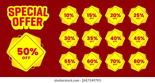 Eine grafische Variante eines Discount-Boards mit einer Kombination von Prozentzahlen in einem Satz. Eine einfache und elegante Kombination aus Gelb und Rot.