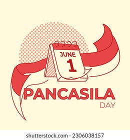 a graphic vector of 1 june paper calendar with red and white flag background as a form of Indonesian national celebration of Pancasila day on 1 june