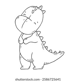 Graphic vector black and white little dinosaur, tyrannosaurus. Black line illustration in the ink style. Dino-themed celebration. 