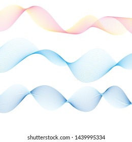 Graphic vector blue waves on an isolated white background. Template elements for web page or poster design.