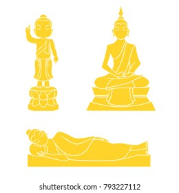 Graphic vector of Buddha for Visakha Puja day. Birth, Enlightenment and Extinction.