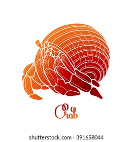 Graphic vector crab drawn in line art style. Sea and ocean creature isolated on white background in red colors. Top view. Seafood element. Coloring book page design