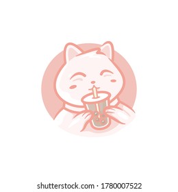 Graphic vector of cute cat drinking, perfect for logo, sticker, or etc