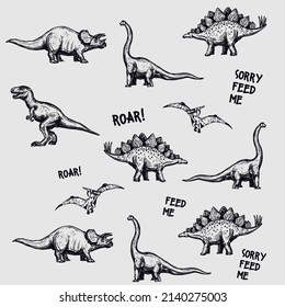 Graphic vector dinosaurs for t-shirt