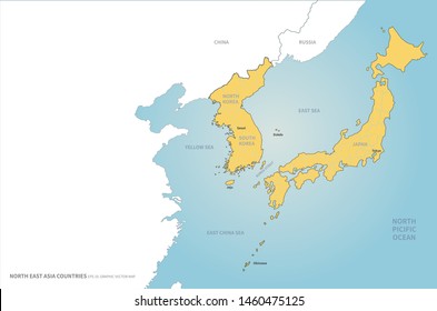 Graphic Vector East Sea Map Of Korea. Korea Map. Japan Map.