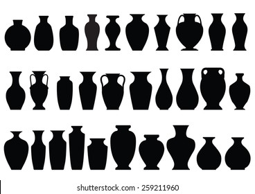 graphic vector format of shadow of many kinds of vases/vases