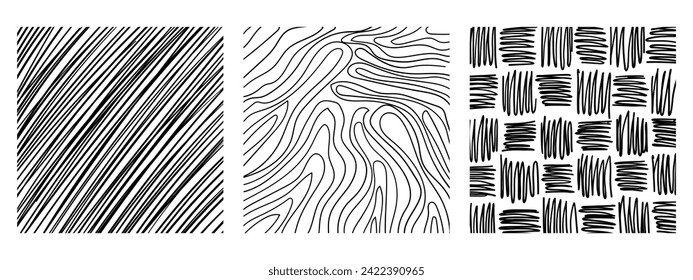 Graphic vector freehand textures set with different hand drawn patterns. Trendy illustration