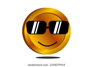 graphic vector of gold coin illustration with smile expression and wearing glasses.