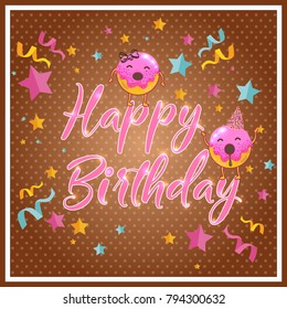 graphic vector greeting card with a happy birthday funny donut