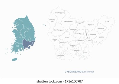 graphic vector of gyeongsang do map.
south korea map. gyeongsang namdo.
busan, ulsan map.