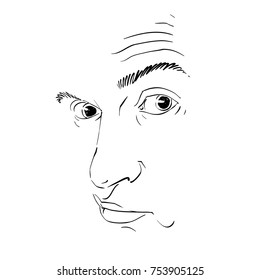 Graphic vector hand-drawn illustration of cheater, phony guy portrait. People face expressions, mask with face features.