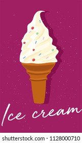 graphic vector of ice cream with waffle colorful ice and text ice cream. great for menu design, poster, advertising and other prints 