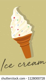 graphic vector of ice cream with waffle colorful ice and text ice cream. great for menu design, poster, advertising and other prints 