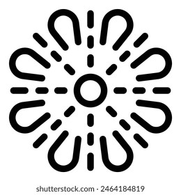 Graphic vector icon of a stylized sunburst with rays in a bold black and white design