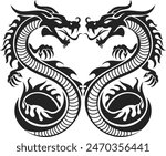 graphic vector illustration, 2 dragon tattoo designs in the shape of love, suitable for use as body decoration