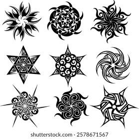 graphic vector illustration, abstract sun and flower tattoo design suitable for gunqkqn tattoo  