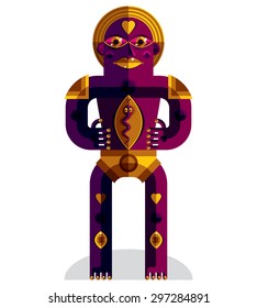 Graphic vector illustration, anthropomorphic character isolated on white, decorative modern avatar made in cubism style. 