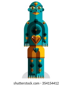 Graphic vector illustration, anthropomorphic character isolated on white, decorative modern avatar made in cubism style. 