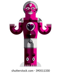 Graphic vector illustration, anthropomorphic character isolated on white, decorative modern avatar made in cubism style. 