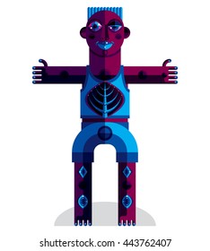 Graphic vector illustration, anthropomorphic character isolated on white, decorative modern avatar made in cubism style. 