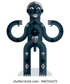 Graphic vector illustration, anthropomorphic character isolated on white, decorative modern avatar made in cubism style. 