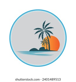 graphic vector illustration of a beach with beautiful views perfect for a weekend getaway, watching the sunrise and sunset