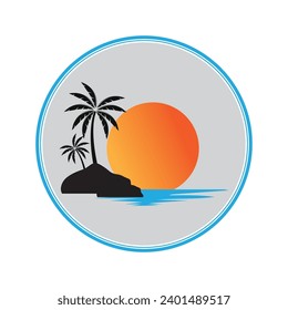 graphic vector illustration of a beach with beautiful views perfect for a weekend getaway, watching the sunrise and sunset