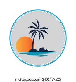 graphic vector illustration of a beach with beautiful views perfect for a weekend getaway, watching the sunrise and sunset