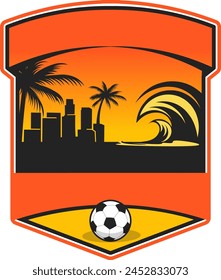 graphic vector illustration, illustration of a beachside urban fi image, suitable for use as a community or football club logo,