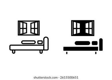 graphic vector illustration of bed and room window line icon. Simple element illustration vector graphic, suitable for apps, websites and presentations isolated on white background