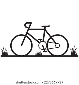 graphic vector illustration of a bicycle with a grassy road.