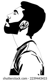 Graphic vector illustration, black shilouet animation design of a young man with thick beard facing sideways