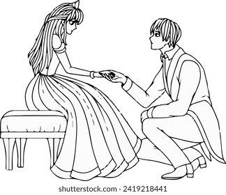 grafische Vektorgrafik eines Schwarz-Weiß-Bildes eines Königs und einer Königin, die sich gegenseitig anschauen und Blumen schenken
geeignet für Symbole der Liebe oder Zuneigung oder zum Valentinstag