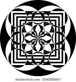 graphic vector illustration, black and white 3d flower geometry suitable for use for murals 