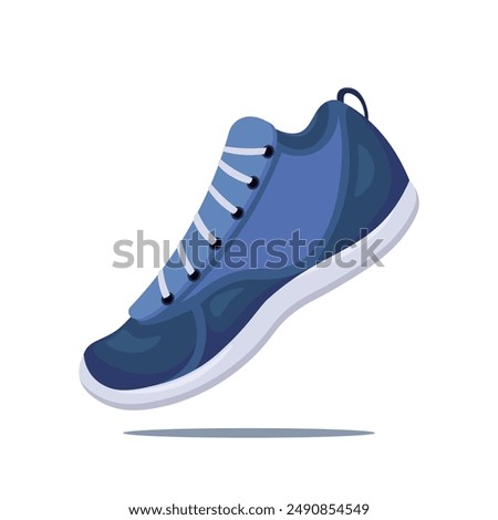 graphic vector illustration of blue running shoes with white laces in cartoon style