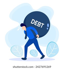 Graphic vector illustration of businessman person character shouldering and entangled in huge debt. Suitable for content about financial education and other economic worlds.