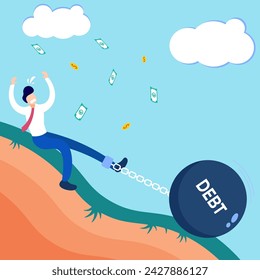 Graphic vector illustration of businessman person character shouldering and entangled in huge debt. Suitable for content about financial education and other economic worlds.