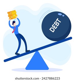 Graphic vector illustration of businessman person character shouldering and entangled in huge debt. Suitable for content about financial education and other economic worlds.